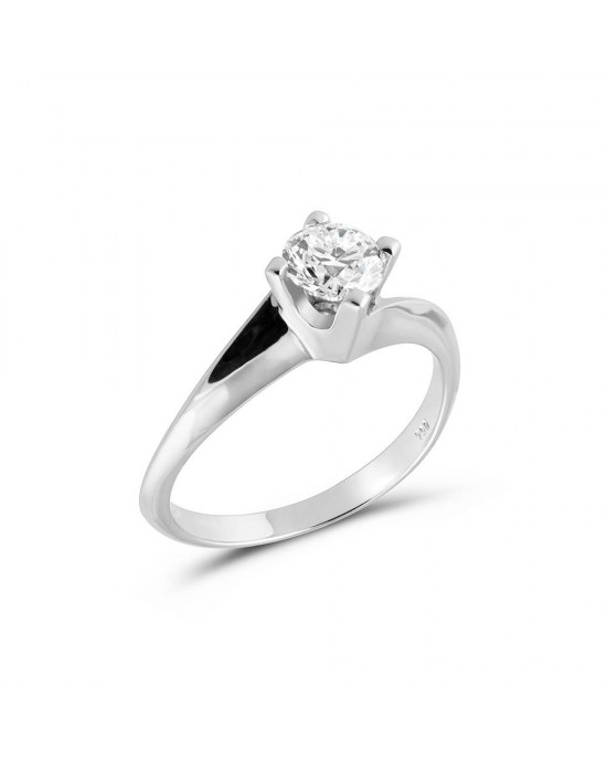 Swirl Solitaire Diamond Engagement Ring in 18k White Gold 0.50ct HRD Certified