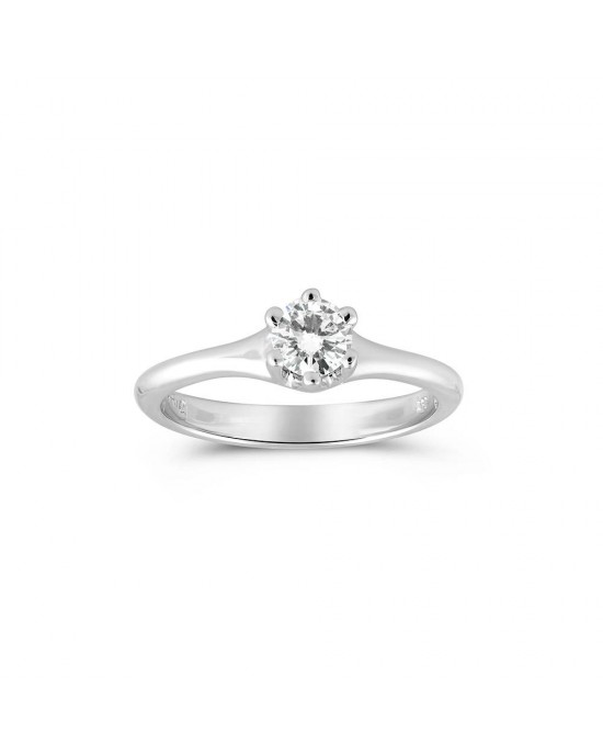 Solitaire six-prong engagement ring in 18k white gold 0.30ct diamond GIA Certified