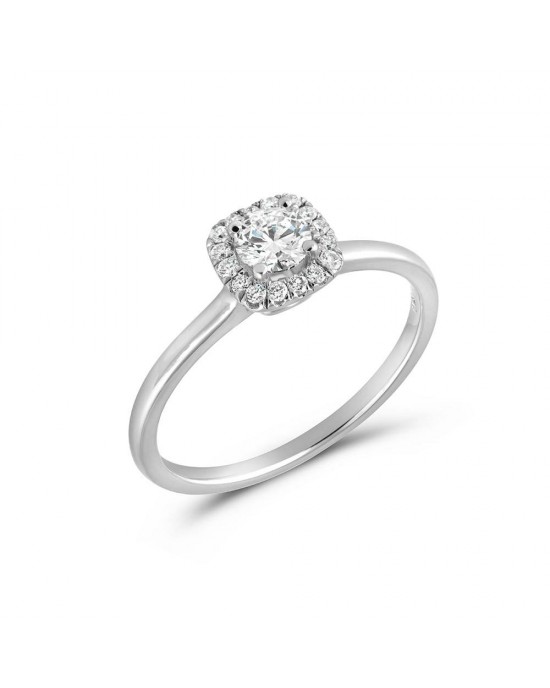 Μονόπετρο δαχτυλίδι halo λευκόχρυσο Κ18 με διαμάντι 0.24ct με πέτρες και πιστοποίηση GIA