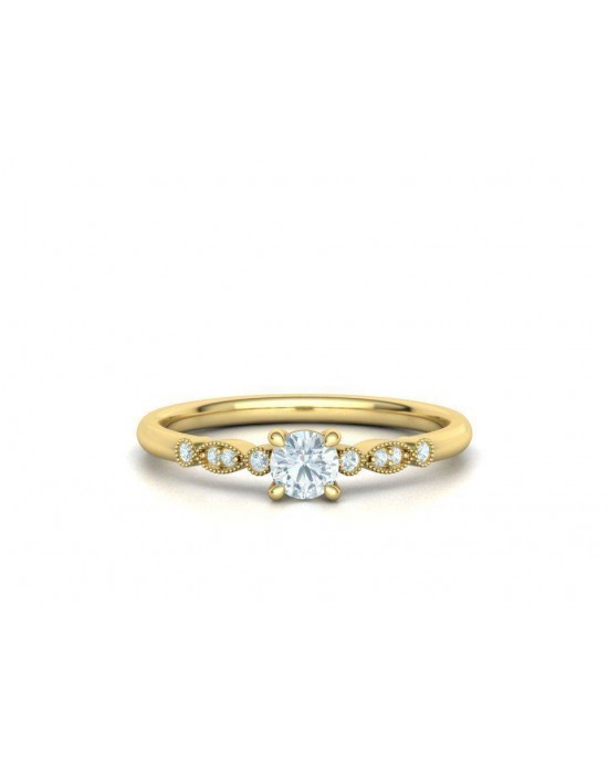 Μονόπετρο δαχτυλίδι κίτρινο χρυσό Κ18  vintage με διαμάντι 0.20ct και πέτρες στο πλάι, με πιστοποίηση GIA