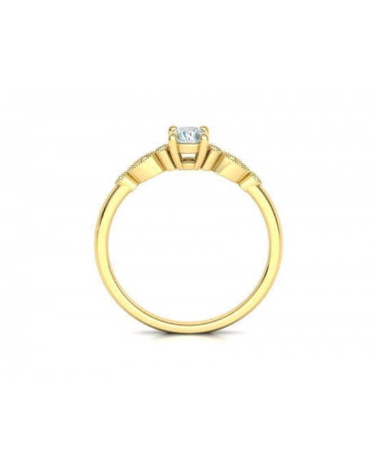 Μονόπετρο δαχτυλίδι κίτρινο χρυσό Κ18  vintage με διαμάντι 0.20ct και πέτρες στο πλάι, με πιστοποίηση GIA