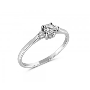 Μονόπετρo δαχτυλίδι με τρεις πέτρες λευκόχρυσο Κ18 και διαμάντι 0.14ct