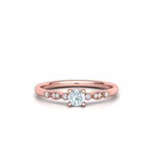 Μονόπετρο δαχτυλίδι ροζ χρυσό Κ18  vintage με διαμάντι 0.22ct και πέτρες στο πλάι