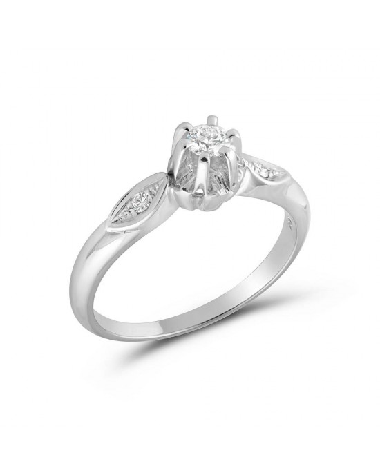 Vintage engagement ring in 18k white gold with diamond 0.12ct and side stones
