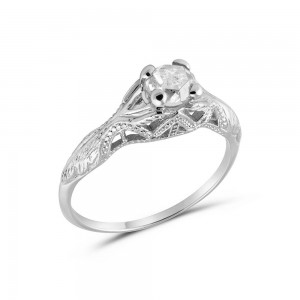 Vintage μονόπετρο δαχτυλίδι Edwardian αισθητικής με διαμάντι rose cut από λευκόχρυσο Κ18