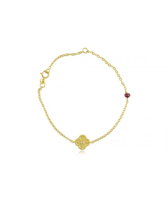 Flower bracelet with diamond & ruby in 14k gold