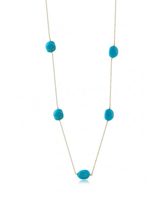 18Κ Gold Necklace with 5 Arizona Turquoise 