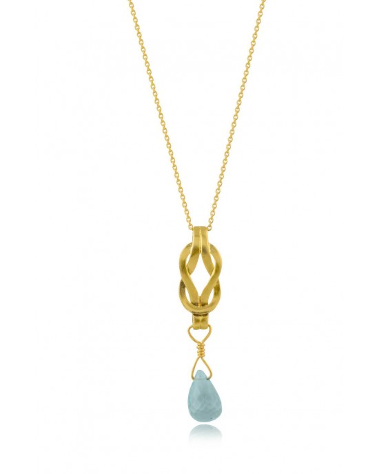 Knot necklace with blue topaz in K14 gold 