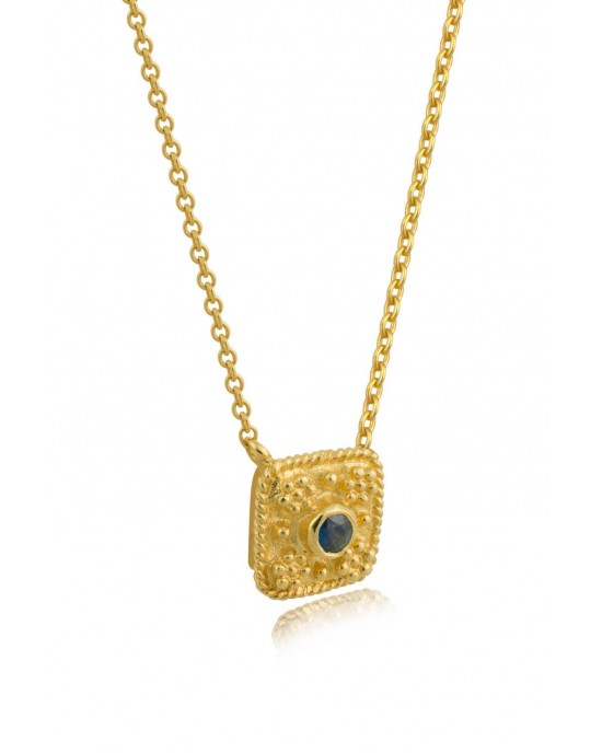 Byzantine "Square" necklace with sapphire in 18k gold 