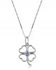 Pendant "4-Leaf Clover" with blue or pink Sapphire in 14K White Gold