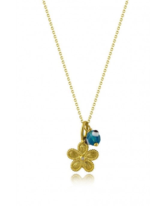 Byzantine "daisy" pendant with diamond in 14k gold  and chain