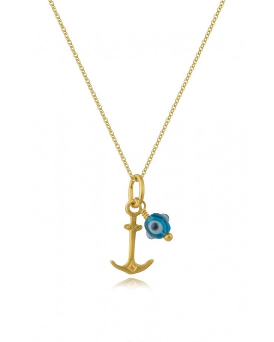 Pendant "Anchor" with Evil Eye in 14K Gold