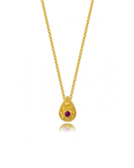 Byzantine drop necklace with ruby in 18k gold
