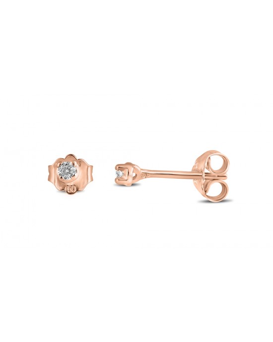 Μονόπετρα σκουλαρίκια με διαμάντια 0.07ct από ροζ χρυσό Κ18