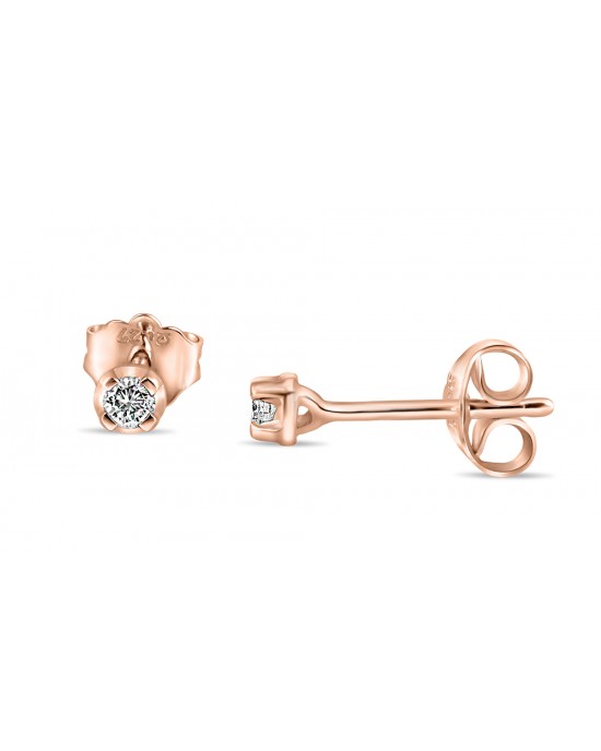 Μονόπετρα σκουλαρίκια από ροζ χρυσό Κ18 με διαμάντια 0.10ct