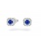 Halo stud earrings with blue sapphires & diamonds in 18k white gold