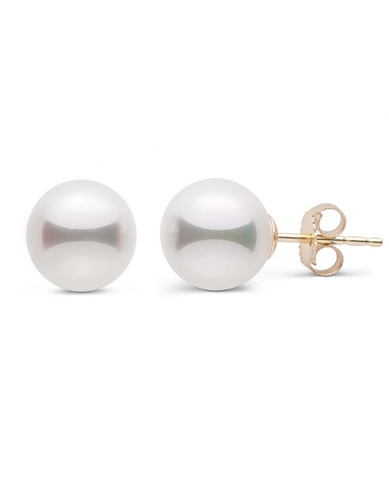 Καρφωτά σκουλαρίκια με λευκά στρογγυλά μαργαριτάρια 8-8.5mm από χρυσό Κ18