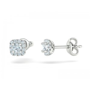 Σκουλαρίκια halo με διαμάντια από λευκόχρυσο Κ18