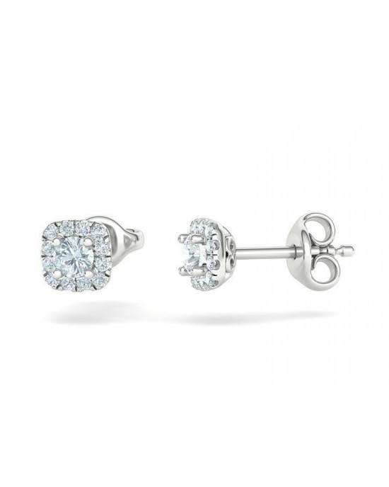 Halo stud earrings with diamonds in 18k white gold