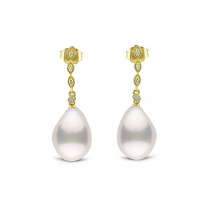 Κρεμαστά σκουλαρίκια με μαργαριτάρια baroque και διαμάντια από χρυσό Κ18