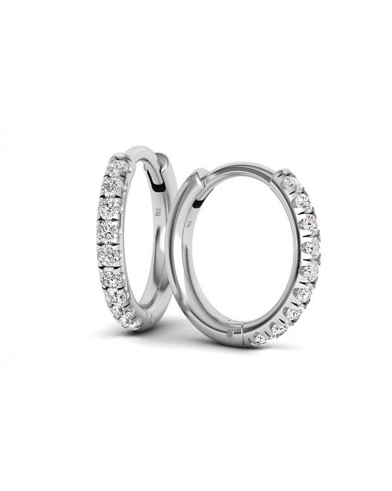 Pave hoop diamond earrings in 18k white gold 