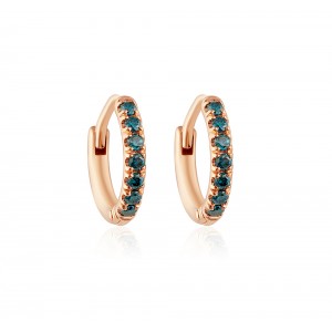 Σκουλαρίκια κρίκοι με μπλε διαμάντια από ροζ χρυσό Κ18 
