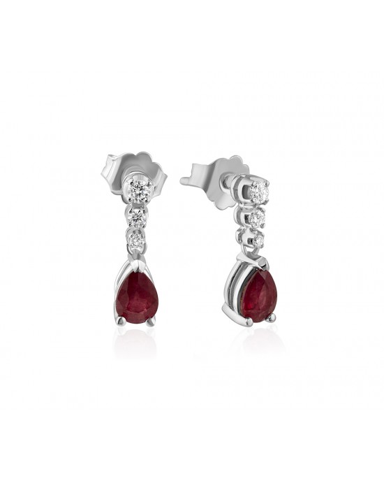 Dangling ruby earrings with diamonds in 18k white gold