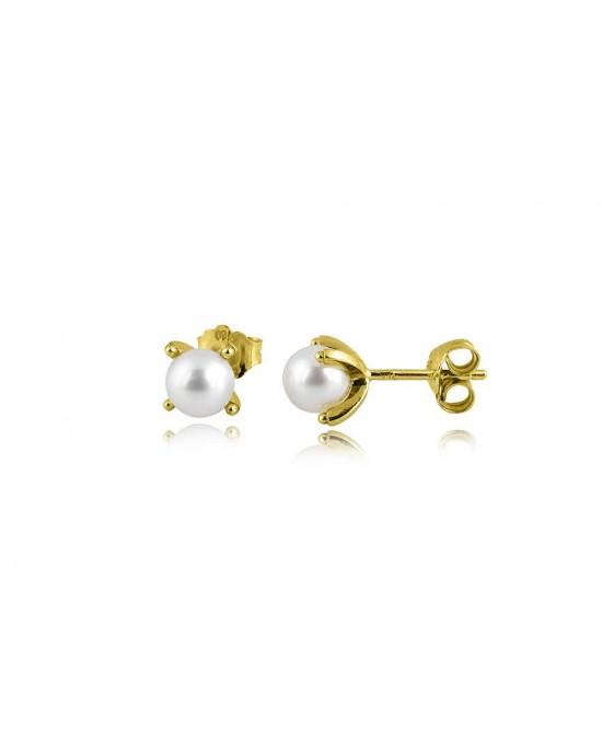 6-6.5mm White round Biwa freshwater pearl stud earrings in 18k gold