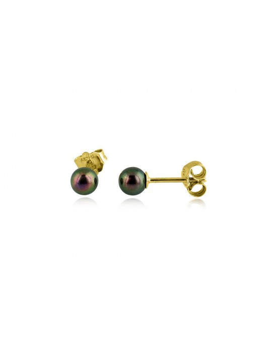 Καρφωτά σκουλαρίκια με μαύρα στρογγυλά μαργαριτάρια 5-5.5mm από χρυσό Κ18