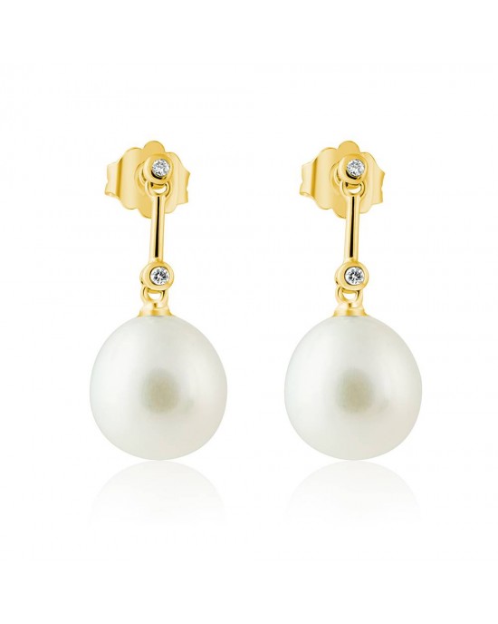 Hanging earrings with diamonds and pearls in 18k gold