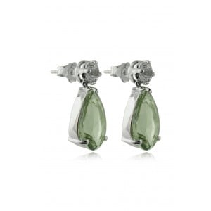 Statement earrings with topaz and green amethyst in 18k white gold