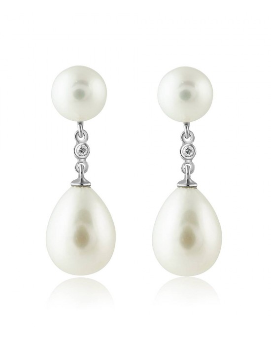 Earrings with pearls and diamonds in 18k white gold