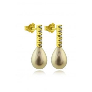 Σκουλαρίκια με ροζ μαργαριτάρια γλυκού νερού και διαμάντια από χρυσό Κ18