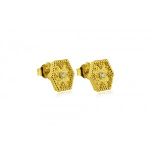 Βυζαντινά σκουλαρίκια από Χρυσό Κ18 με διαμάντια 0.03ct