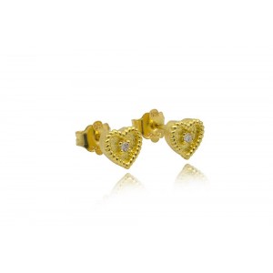 Βυζαντινά σκουλαρίκια "Καρδιές" από Χρυσό Κ18 με διαμάντια 0.03ct