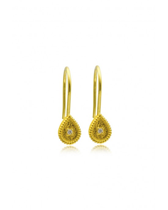 Βυζαντινά σκουλαρίκια "Σταγόνα" με διαμάντια από χρυσό Κ18 