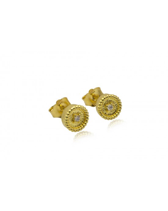 Βυζαντινά σκουλαρίκια στρογγυλά από χρυσό Κ18 με διαμάντια