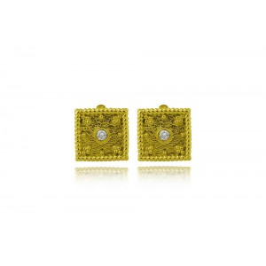  Byzantine square earrings with diamonds in 18K gold 