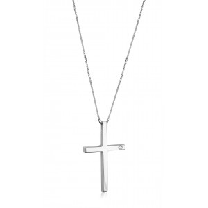 Cross with a diamond in 14k white gold Cross with a diamond in 14k white gold