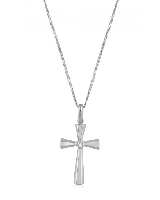 Byzantine cross with CZ and sapphire or ruby in 14K white gold 