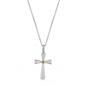 Byzantine cross with diamond and sapphire or ruby in 18k white gold and chain Byzantine cross with diamond and sapphire or ruby in 18k white gold and chain