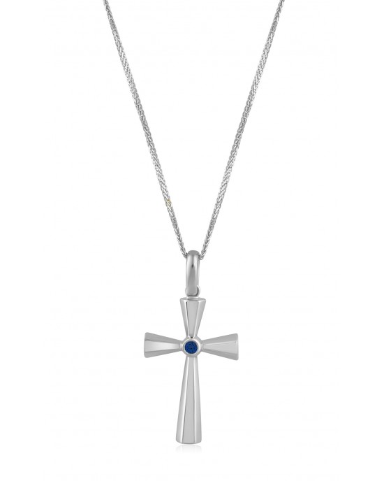 Byzantine cross with diamond and sapphire or ruby in 18K white gold 