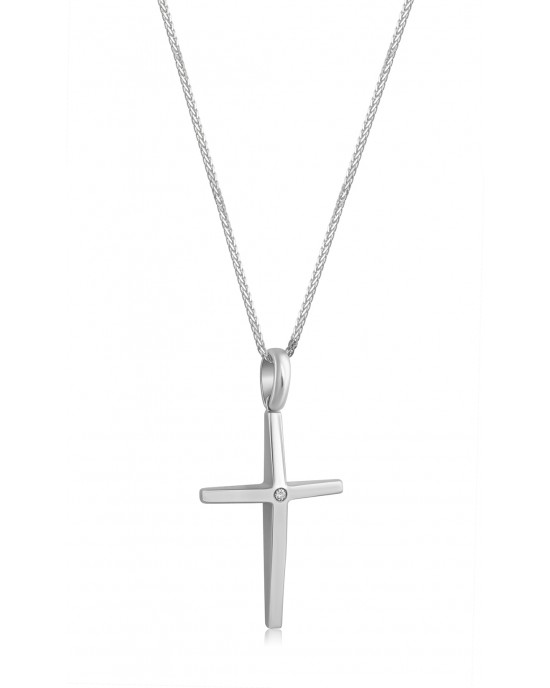 Cross with diamond in 18k white gold