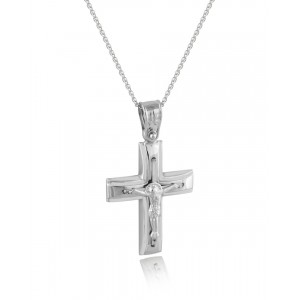Cross with polished finish in 14k white gold