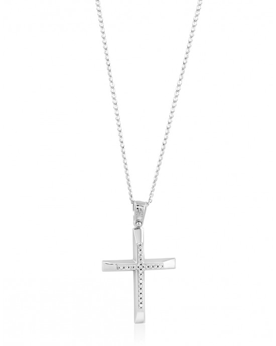 Cross with CZ in 14K white gold