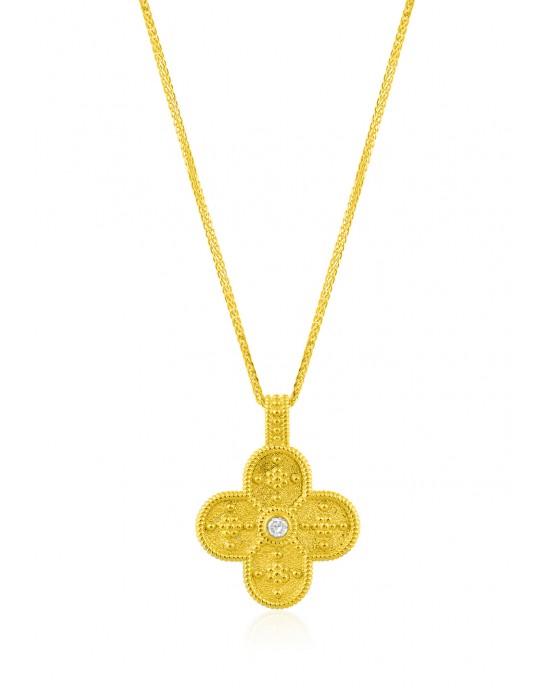 Βυζαντινός σταυρός με γράνες, διαμάντι & ρουμπίνι από χρυσό Κ14