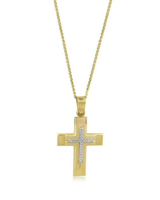 Cross with cubic zirconia in 14k gold