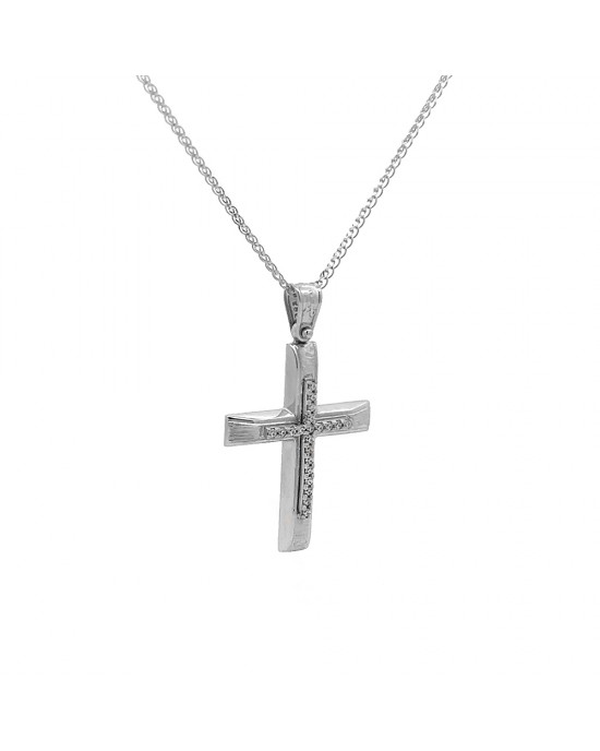 Σταυρός με κυβικά ζιρκόνια από λευκό χρυσό Κ14 