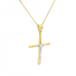 Δίχρωμος βαπτιστικός σταυρός με τον ''Εσταυρωμένο" από χρυσό Κ14