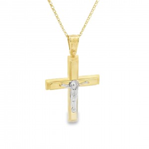 Δίχρωμος βαπτιστικός σταυρός με τον ''Εσταυρωμένο" από χρυσό Κ14